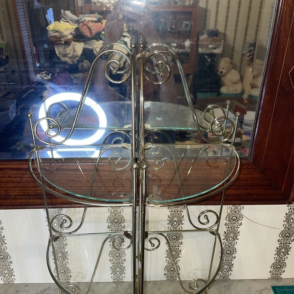 1 Vintage MCM Metal Wall Corner Shelf | 3 Shelves with Glass | 26
